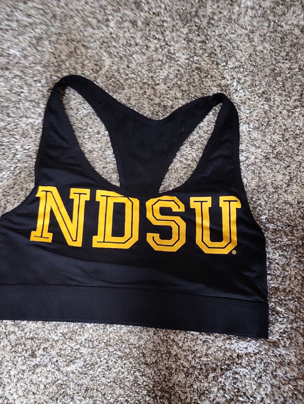 PINK Victoria's Secret Black Sports Bra with Gold NDSU Logo